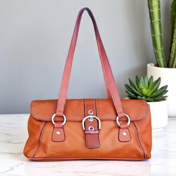 Vintage Handbags - Vintage Elegant Orange genuine Leather Shoulder Bag multi compartments soft